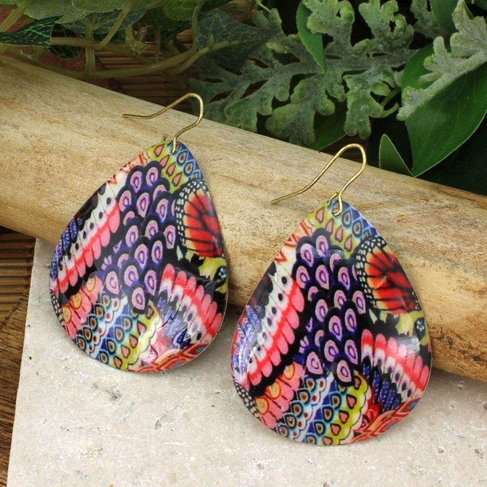 Gypsy Dream Multi Print Bright Boho Multi Color Teardrop Handmade Earrings